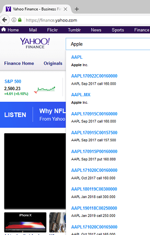Yahoo Finance symbol search